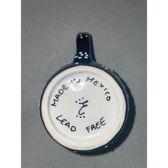 Hand Painted Black & White Dot Floral Ceramic Mug Made in Mexico - Picture 5 of 6